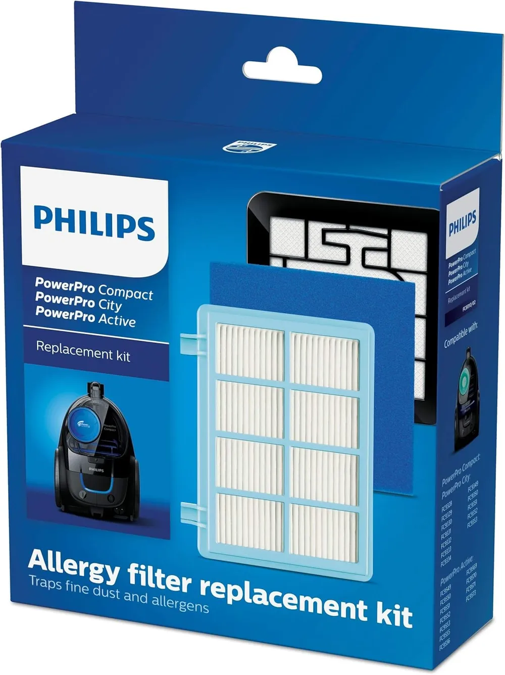 Philips FC8010/02 Original Ersatzfilterset (für PowerPro Compact & Active Bodenstaubsauger) blau/weiß 